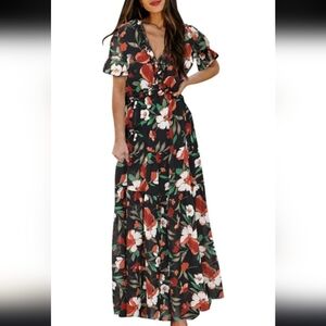 Floral Maxi Dress - Black and Red